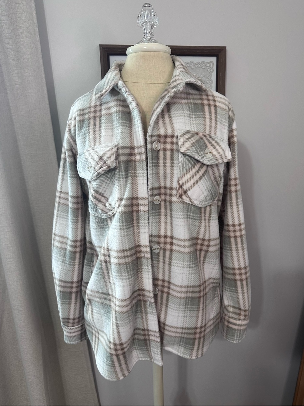 Thread & Supply Cream and Brown Plaid Utility Jacket